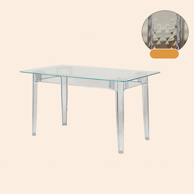 Modern Tempered Glass Desktop Geometric Acrylic Legs Dining Table for Dining Room White-Clear 55"L x 31"W x 29"H Without Chairs Clearhalo 'Dining Tables & Seating' 'Dining Tables' 'dining_table' 'furn' 'furn_dining_table' 'Furniture' 'Kitchen & Dining Furniture' 7519447