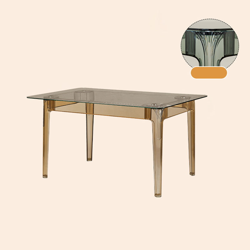 Modern Tempered Glass Desktop Geometric Acrylic Legs Dining Table for Dining Room Tan 55"L x 31"W x 29"H Without Chairs Clearhalo 'Dining Tables & Seating' 'Dining Tables' 'dining_table' 'furn' 'furn_dining_table' 'Furniture' 'Kitchen & Dining Furniture' 7519448