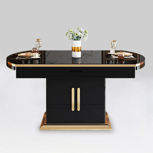 Modern Collapsible Tempered Glass Desktop Dining Table with Lockers for Dining Room Clearhalo 'Dining Tables & Seating' 'Dining Tables' 'dining_table' 'furn' 'furn_dining_table' 'Furniture' 'Kitchen & Dining Furniture' 7519473