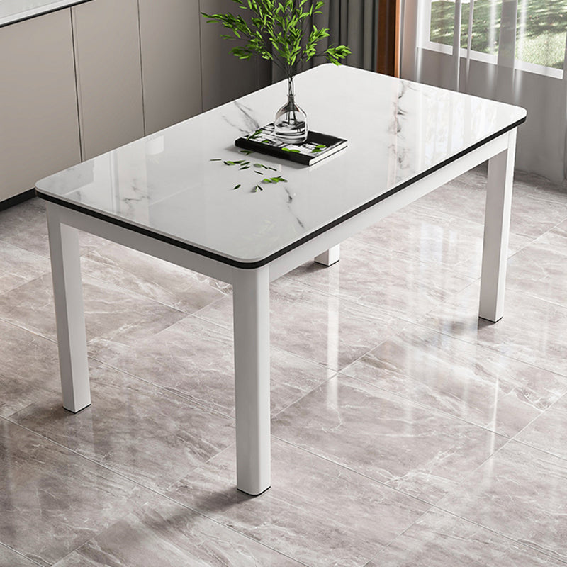 Moderne glazen desktop rechthoekige eettafel metalen poten voor eetkamer