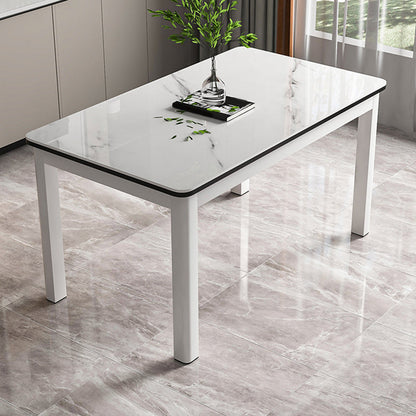 Moderne glazen desktop rechthoekige eettafel metalen poten voor eetkamer