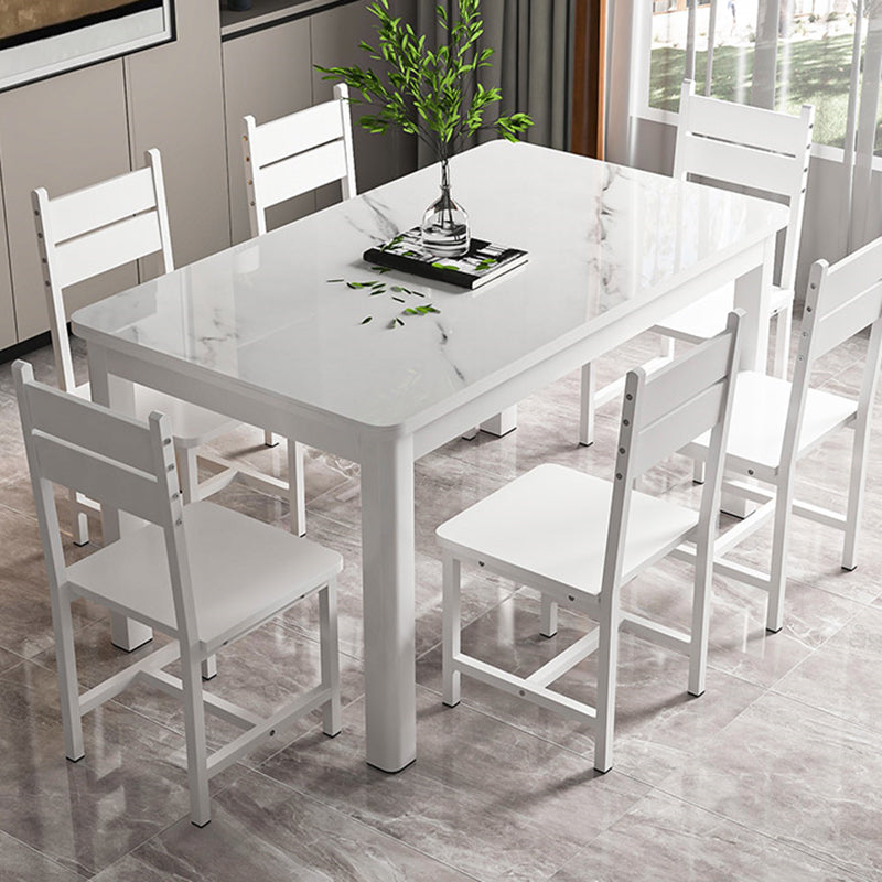 Moderne glazen desktop rechthoekige eettafel metalen poten voor eetkamer
