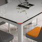 Moderne glazen desktop rechthoekige eettafel metalen poten voor eetkamer