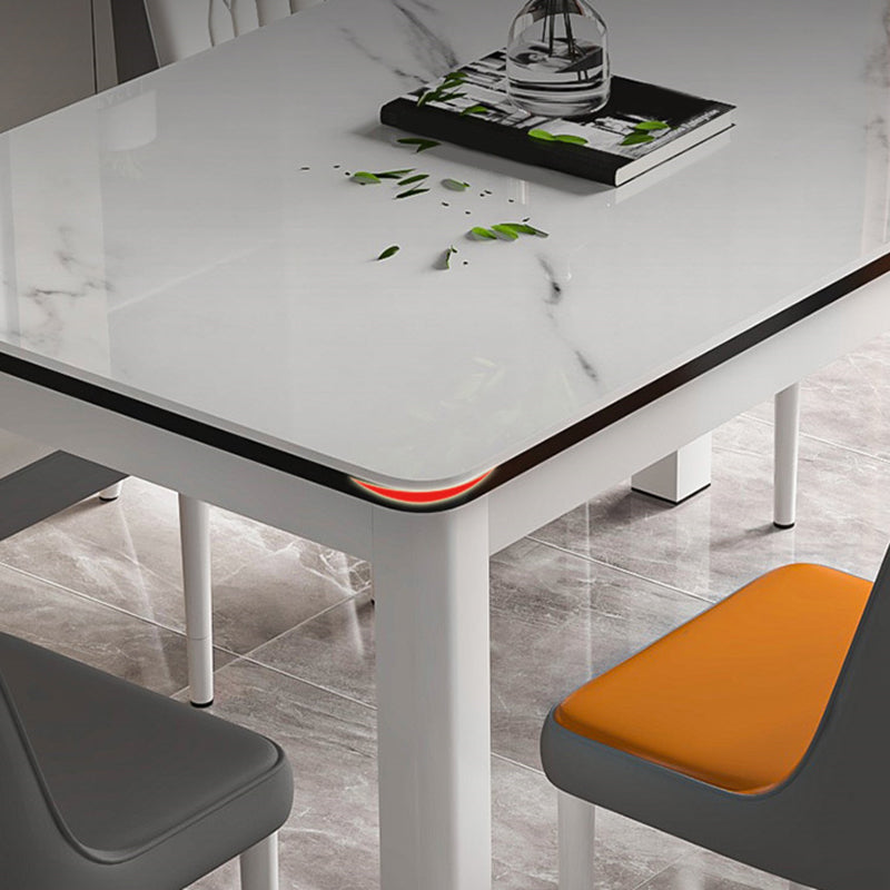 Moderne glazen desktop rechthoekige eettafel metalen poten voor eetkamer