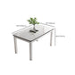 Moderne glazen desktop rechthoekige eettafel metalen poten voor eetkamer