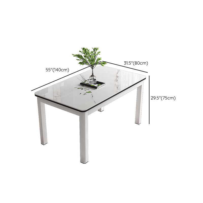 Moderne glazen desktop rechthoekige eettafel metalen poten voor eetkamer