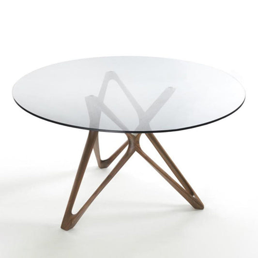 Modern Round Glass Desktop Dining Table Walnut Base for Dining Room Clearhalo 'Dining Tables & Seating' 'Dining Tables' 'dining_table' 'furn' 'furn_dining_table' 'Furniture' 'Kitchen & Dining Furniture' 7519512