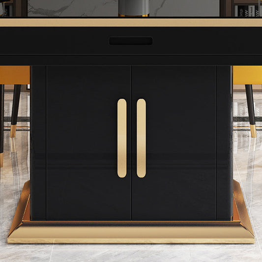 Modern Round Glass Desktop Stretchable Dining Table with Lockers for Dining Room Clearhalo 'Dining Tables & Seating' 'Dining Tables' 'dining_table' 'furn' 'furn_dining_table' 'Furniture' 'Kitchen & Dining Furniture' 7519538