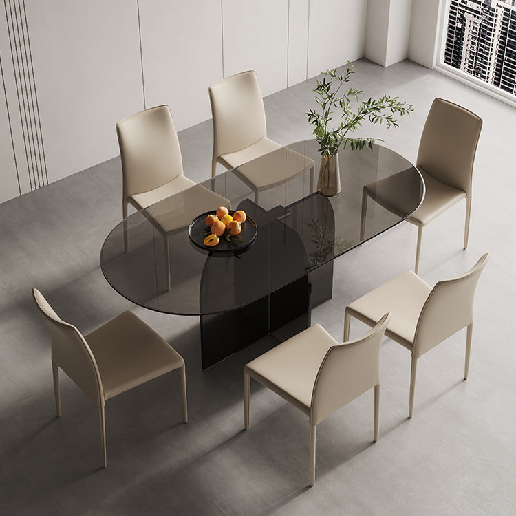 Modern Transparent Gray Glass Desktop Ellipse Dining Table for Dining Room Clearhalo 'Dining Tables & Seating' 'Dining Tables' 'dining_table' 'furn' 'furn_dining_table' 'Furniture' 'Kitchen & Dining Furniture' 7519554