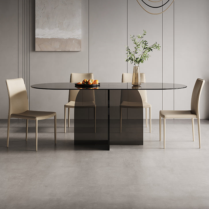 Modern Transparent Gray Glass Desktop Ellipse Dining Table for Dining Room Clearhalo 'Dining Tables & Seating' 'Dining Tables' 'dining_table' 'furn' 'furn_dining_table' 'Furniture' 'Kitchen & Dining Furniture' 7519556
