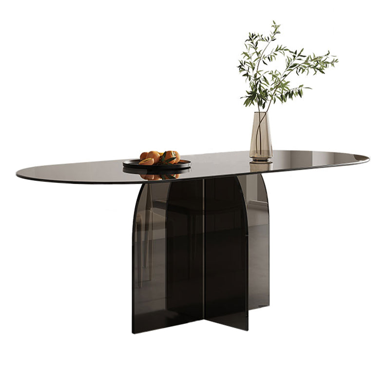Modern Transparent Gray Glass Desktop Ellipse Dining Table for Dining Room Without Chairs Clearhalo 'Dining Tables & Seating' 'Dining Tables' 'dining_table' 'furn' 'furn_dining_table' 'Furniture' 'Kitchen & Dining Furniture' 7519558