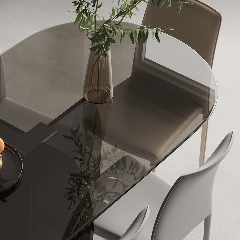 Modern Transparent Gray Glass Desktop Ellipse Dining Table for Dining Room Clearhalo 'Dining Tables & Seating' 'Dining Tables' 'dining_table' 'furn' 'furn_dining_table' 'Furniture' 'Kitchen & Dining Furniture' 7519559