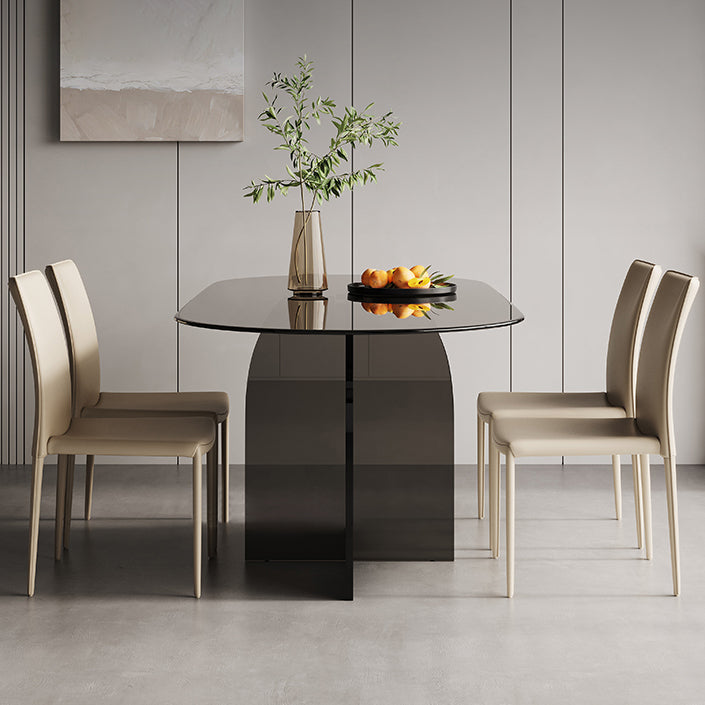 Modern Transparent Gray Glass Desktop Ellipse Dining Table for Dining Room Clearhalo 'Dining Tables & Seating' 'Dining Tables' 'dining_table' 'furn' 'furn_dining_table' 'Furniture' 'Kitchen & Dining Furniture' 7519563