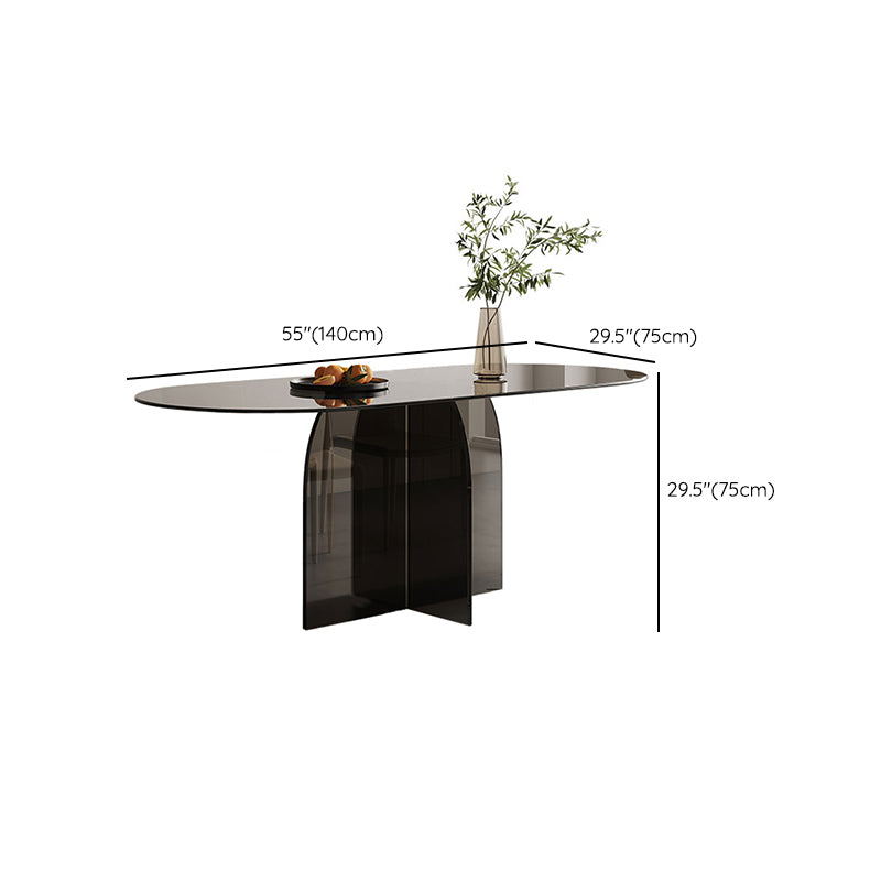 Modern Transparent Gray Glass Desktop Ellipse Dining Table for Dining Room Clearhalo 'Dining Tables & Seating' 'Dining Tables' 'dining_table' 'furn' 'furn_dining_table' 'Furniture' 'Kitchen & Dining Furniture' 7519565