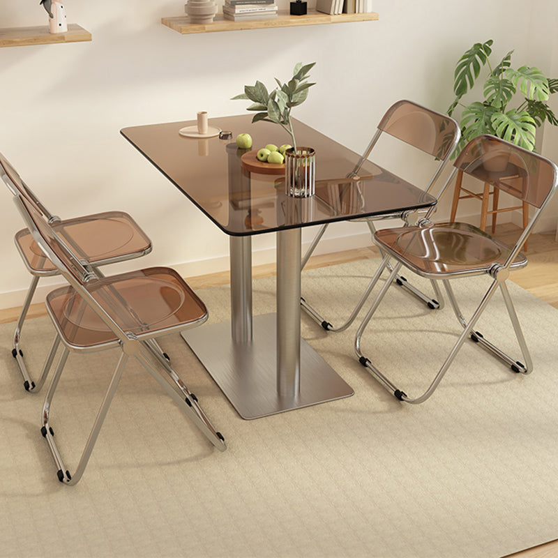 Modern Glass Desktop Geometric Dining Table Metal Base for Dining Room Clearhalo 'Dining Tables & Seating' 'Dining Tables' 'dining_table' 'furn' 'furn_dining_table' 'Furniture' 'Kitchen & Dining Furniture' 7519584