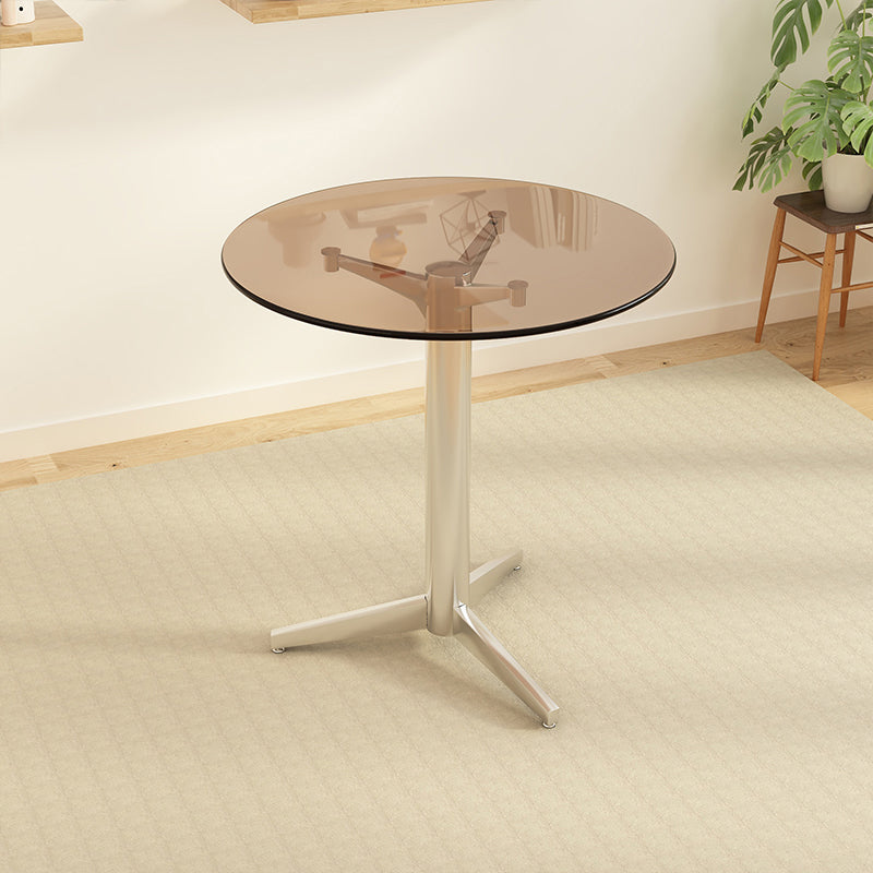 Modern Glass Desktop Geometric Dining Table Metal Base for Dining Room Brown Without Chairs Clearhalo 'Dining Tables & Seating' 'Dining Tables' 'dining_table' 'furn' 'furn_dining_table' 'Furniture' 'Kitchen & Dining Furniture' 7519586