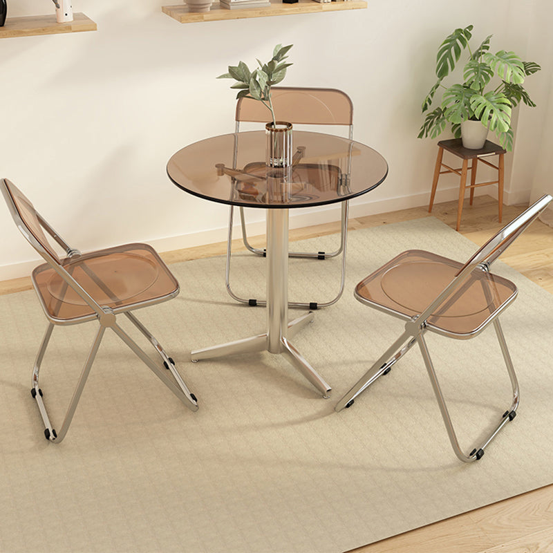 Modern Glass Desktop Geometric Dining Table Metal Base for Dining Room Clearhalo 'Dining Tables & Seating' 'Dining Tables' 'dining_table' 'furn' 'furn_dining_table' 'Furniture' 'Kitchen & Dining Furniture' 7519589