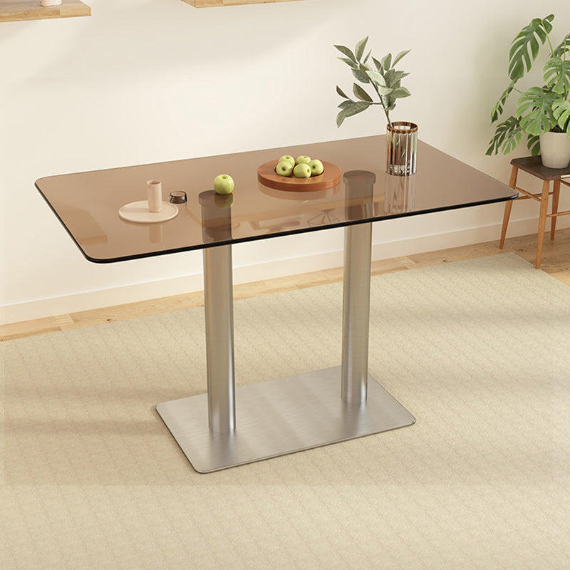 Modern Glass Desktop Geometric Dining Table Metal Base for Dining Room Brown 47.2"L x 23.6"W x 28"H Without Chairs Clearhalo 'Dining Tables & Seating' 'Dining Tables' 'dining_table' 'furn' 'furn_dining_table' 'Furniture' 'Kitchen & Dining Furniture' 7519590