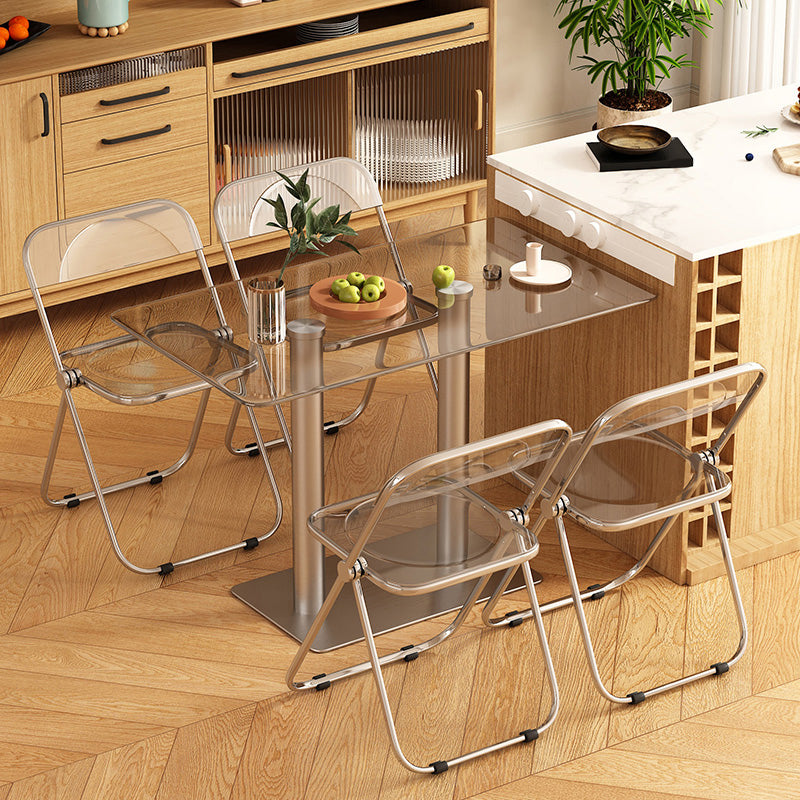 Modern Glass Desktop Geometric Dining Table Metal Base for Dining Room Clearhalo 'Dining Tables & Seating' 'Dining Tables' 'dining_table' 'furn' 'furn_dining_table' 'Furniture' 'Kitchen & Dining Furniture' 7519591