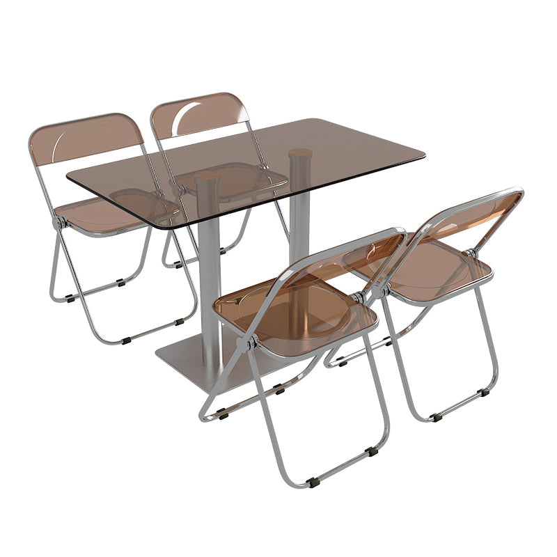 Modern Glass Desktop Geometric Dining Table Metal Base for Dining Room Clearhalo 'Dining Tables & Seating' 'Dining Tables' 'dining_table' 'furn' 'furn_dining_table' 'Furniture' 'Kitchen & Dining Furniture' 7519596