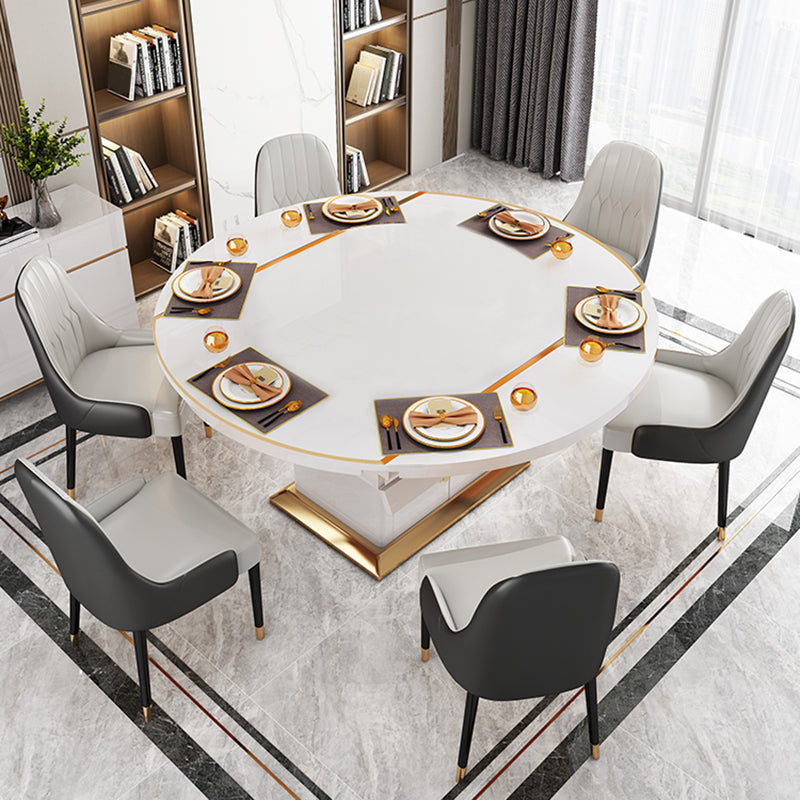 Modern Collapsible Round Glass Desktop Dining Table with Lockers for Dining Room Clearhalo 'Dining Tables & Seating' 'Dining Tables' 'dining_table' 'furn' 'furn_dining_table' 'Furniture' 'Kitchen & Dining Furniture' 7519602