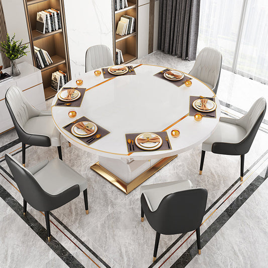 Modern Collapsible Round Glass Desktop Dining Table with Lockers for Dining Room Clearhalo 'Dining Tables & Seating' 'Dining Tables' 'dining_table' 'furn' 'furn_dining_table' 'Furniture' 'Kitchen & Dining Furniture' 7519602