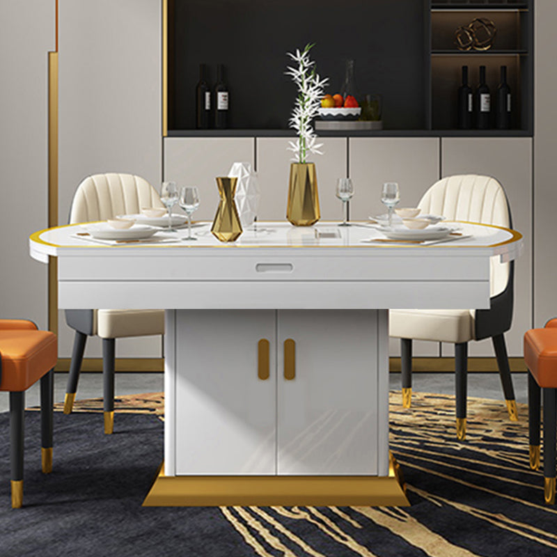 Modern Collapsible Round Glass Desktop Dining Table with Lockers for Dining Room Clearhalo 'Dining Tables & Seating' 'Dining Tables' 'dining_table' 'furn' 'furn_dining_table' 'Furniture' 'Kitchen & Dining Furniture' 7519603