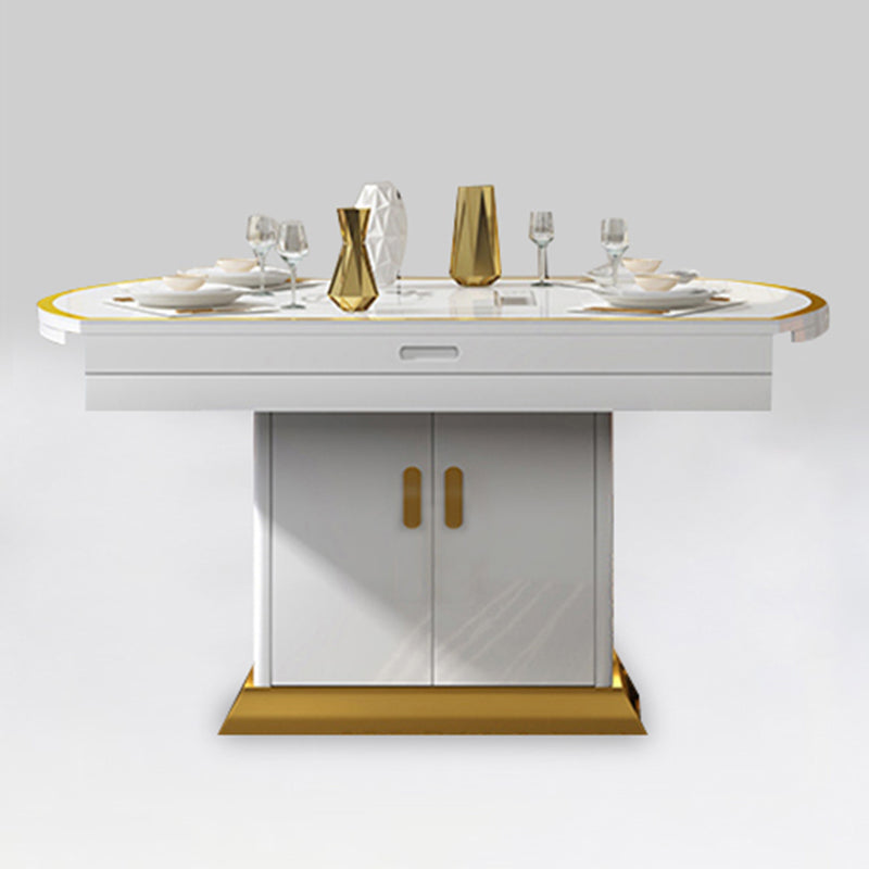 Modern Collapsible Round Glass Desktop Dining Table with Lockers for Dining Room Clearhalo 'Dining Tables & Seating' 'Dining Tables' 'dining_table' 'furn' 'furn_dining_table' 'Furniture' 'Kitchen & Dining Furniture' 7519604