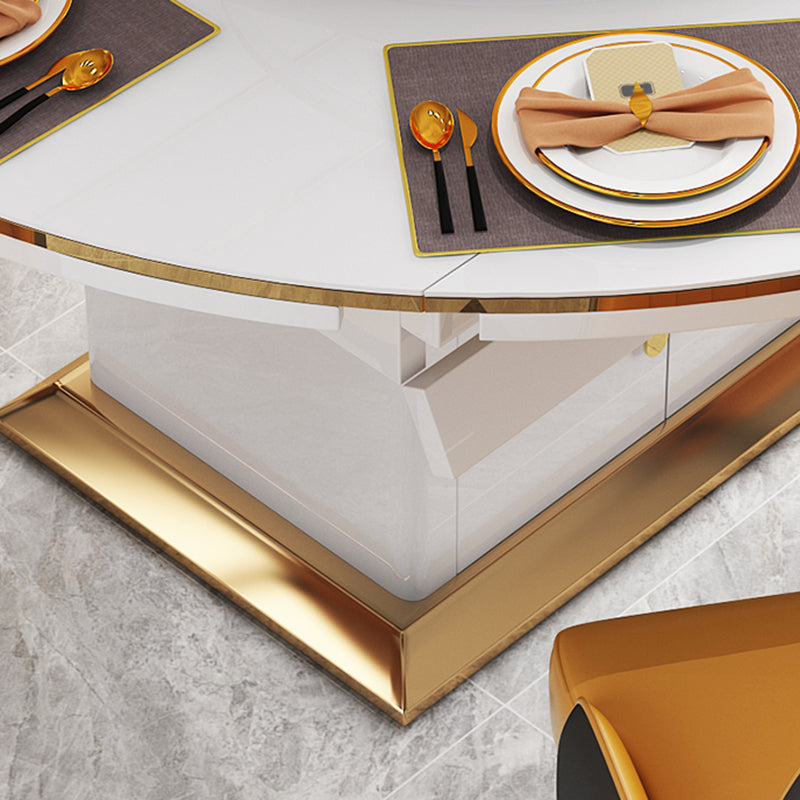 Modern Collapsible Round Glass Desktop Dining Table with Lockers for Dining Room Clearhalo 'Dining Tables & Seating' 'Dining Tables' 'dining_table' 'furn' 'furn_dining_table' 'Furniture' 'Kitchen & Dining Furniture' 7519605