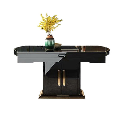 Modern Collapsible Glass Desktop Dining Table with Lockers for Dining Room Without Chairs Clearhalo 'Dining Tables & Seating' 'Dining Tables' 'dining_table' 'furn' 'furn_dining_table' 'Furniture' 'Kitchen & Dining Furniture' 7519610