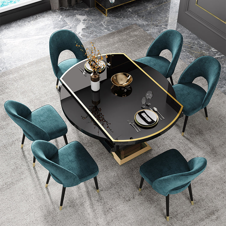 Modern Collapsible Glass Desktop Dining Table with Lockers for Dining Room Clearhalo 'Dining Tables & Seating' 'Dining Tables' 'dining_table' 'furn' 'furn_dining_table' 'Furniture' 'Kitchen & Dining Furniture' 7519611