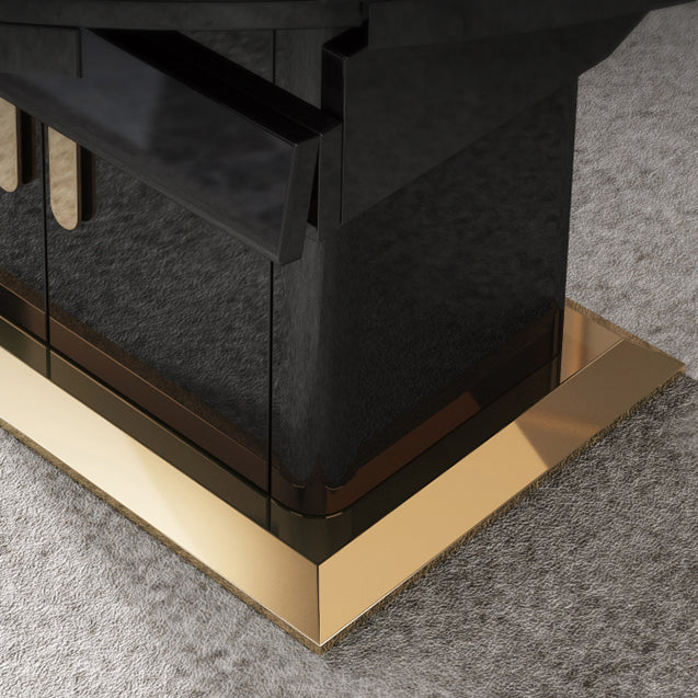 Modern Collapsible Glass Desktop Dining Table with Lockers for Dining Room Clearhalo 'Dining Tables & Seating' 'Dining Tables' 'dining_table' 'furn' 'furn_dining_table' 'Furniture' 'Kitchen & Dining Furniture' 7519616