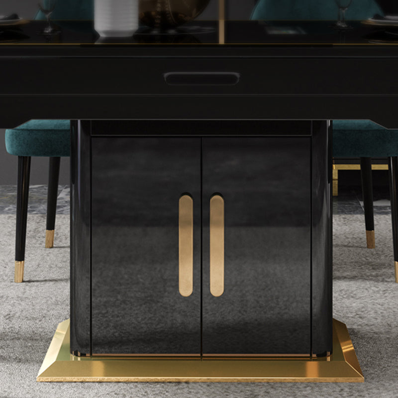 Modern Collapsible Glass Desktop Dining Table with Lockers for Dining Room Clearhalo 'Dining Tables & Seating' 'Dining Tables' 'dining_table' 'furn' 'furn_dining_table' 'Furniture' 'Kitchen & Dining Furniture' 7519617