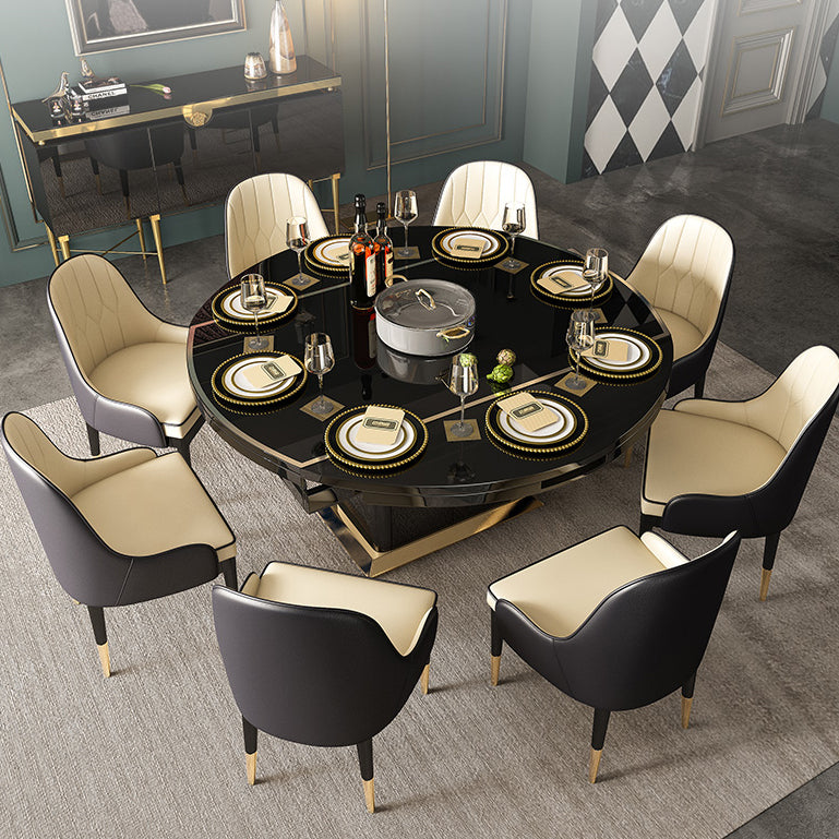 Modern Collapsible Glass Desktop Dining Table with Lockers for Dining Room Clearhalo 'Dining Tables & Seating' 'Dining Tables' 'dining_table' 'furn' 'furn_dining_table' 'Furniture' 'Kitchen & Dining Furniture' 7519619
