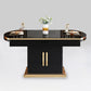Modern Collapsible Glass Desktop Dining Table with Wooden Lockers