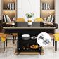 Modern Collapsible Glass Desktop Dining Table with Wooden Lockers