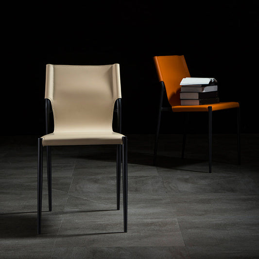 Modern Armless Backrest Leather Chair with Metal Legs for Dining Room