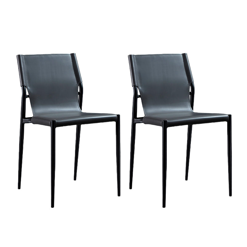 Modern Armless Backrest Leather Chair with Metal Legs for Dining Room