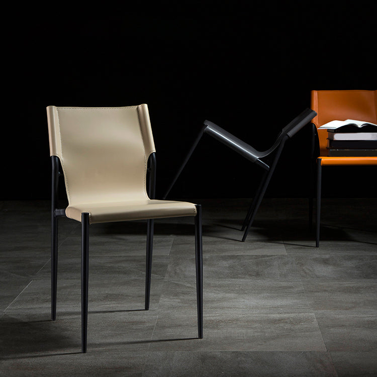 Modern Armless Backrest Leather Chair with Metal Legs for Dining Room
