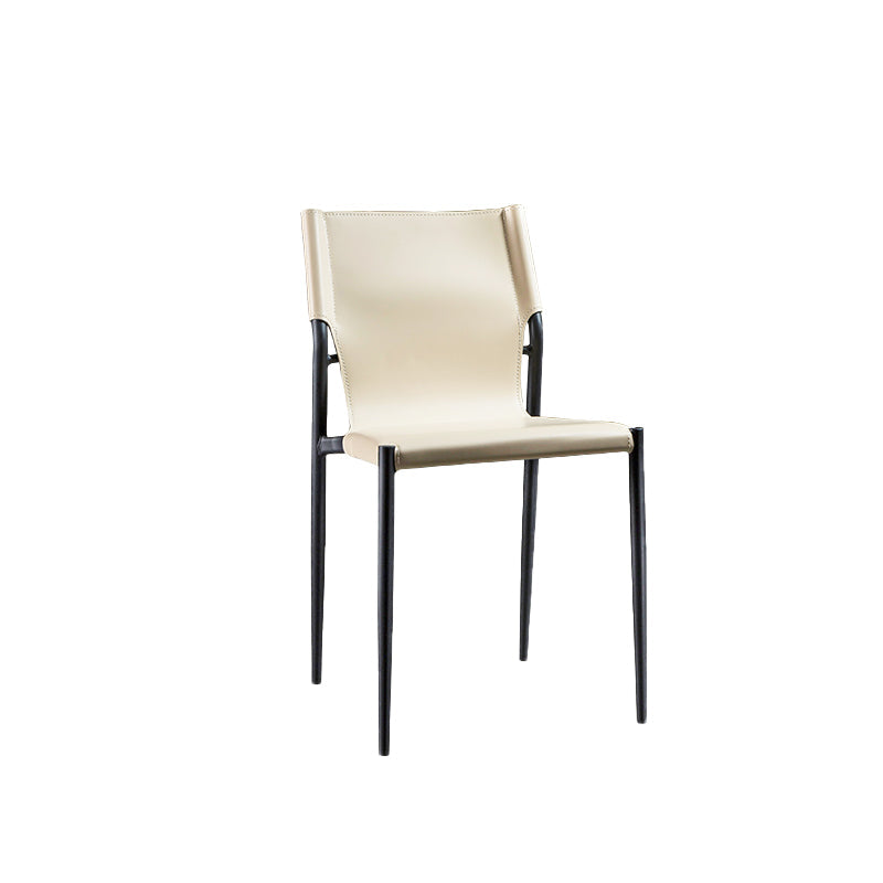 Modern Armless Backrest Leather Chair with Metal Legs for Dining Room
