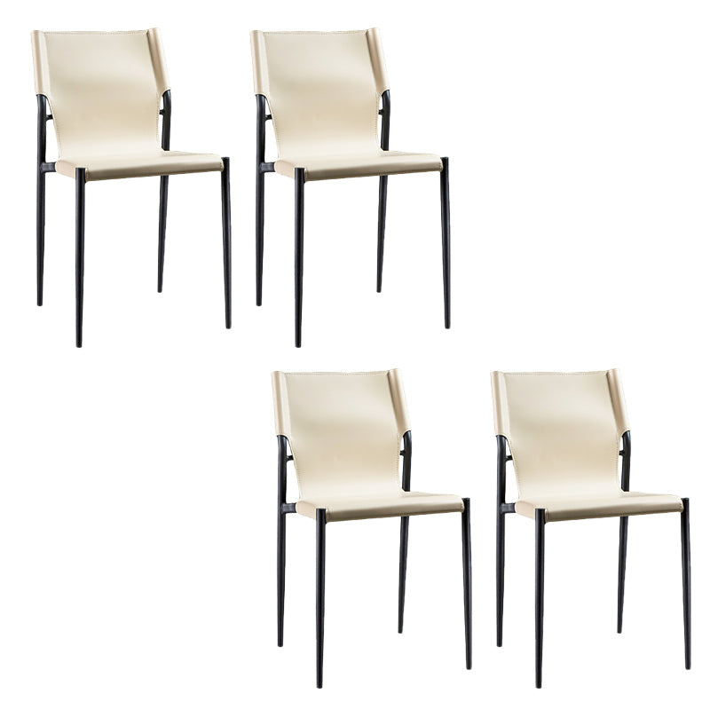 Modern Armless Backrest Leather Chair with Metal Legs for Dining Room
