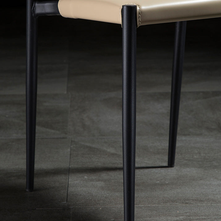Modern Armless Backrest Leather Chair with Metal Legs for Dining Room