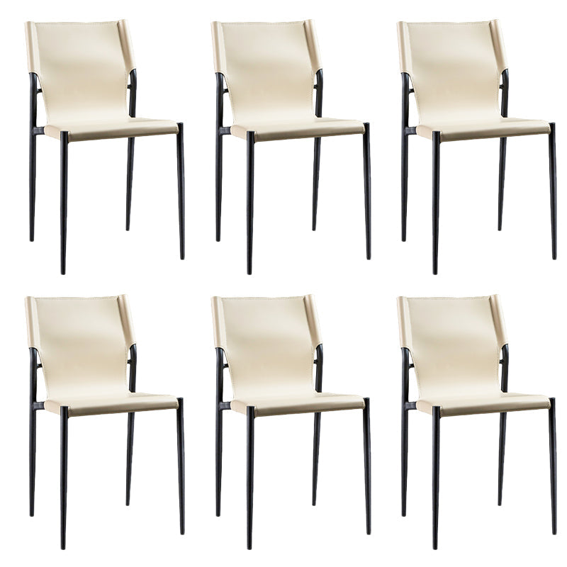 Modern Armless Backrest Leather Chair with Metal Legs for Dining Room