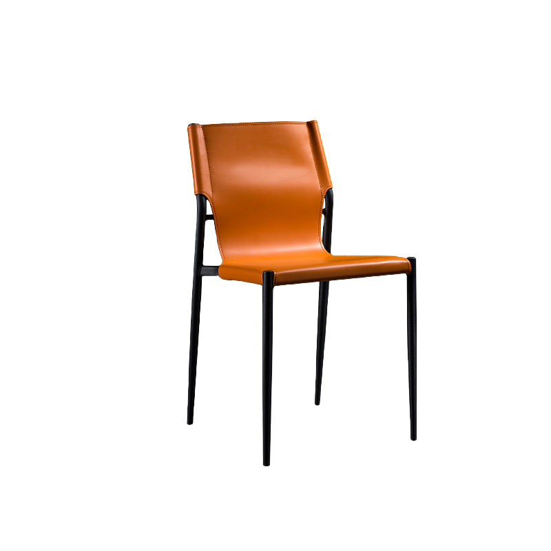 Modern Armless Backrest Leather Chair with Metal Legs for Dining Room