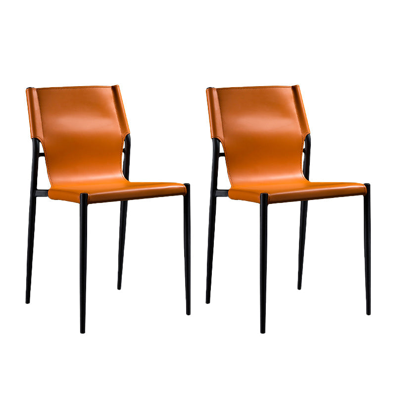 Modern Armless Backrest Leather Chair with Metal Legs for Dining Room