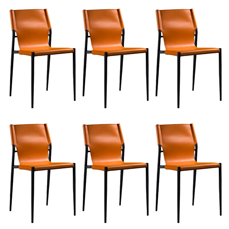 Modern Armless Backrest Leather Chair with Metal Legs for Dining Room