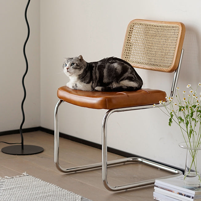 Moderne rugleuning kussenstoel met metalen basis voor eetkamer