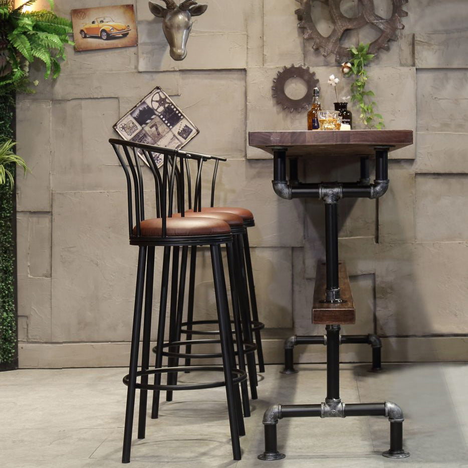 1/4/7 Pieces Industrial Rectangular Wood Top Pub Table with Metal Bar Stool Set Table & Chair(s) Dark Brown Clearhalo 'Bar Furniture' 'furn' 'furn_home_bar_bar_sets' 'Furniture' 'Home Bars & Bar Sets' 'home_bar_bar_sets' 'Kitchen & Dining Furniture' 7520311