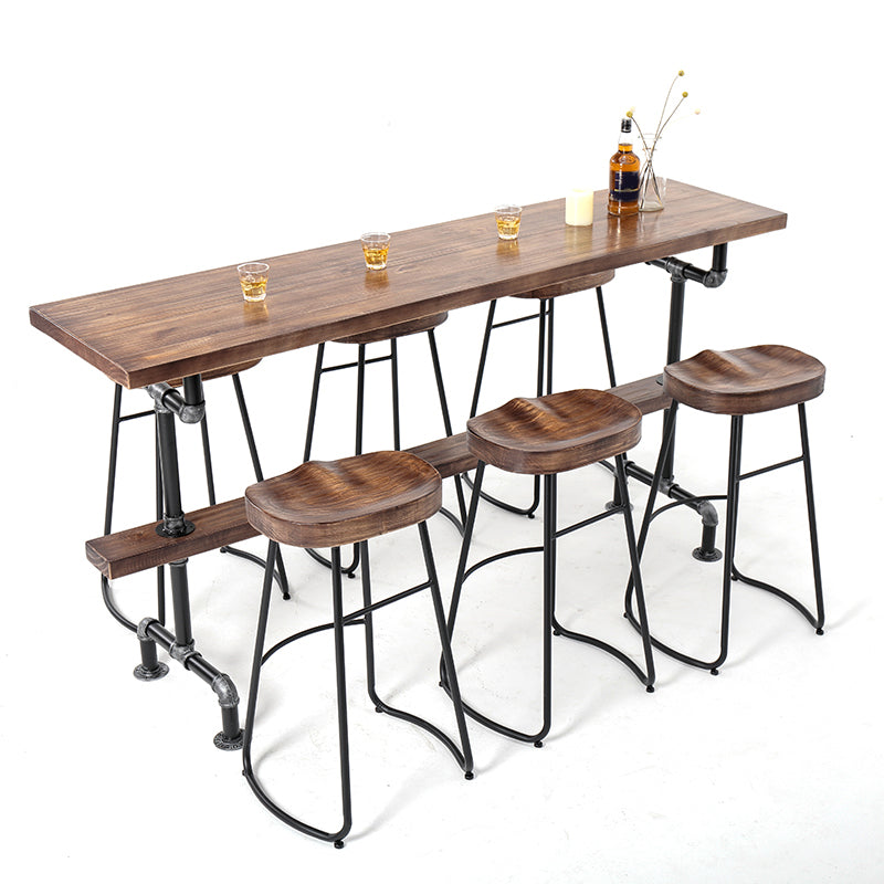 1/4/7 Pieces Industrial Rectangular Wood Top Pub Table with Metal Bar Stool Set Table & Chair(s) Brown Clearhalo 'Bar Furniture' 'furn' 'furn_home_bar_bar_sets' 'Furniture' 'Home Bars & Bar Sets' 'home_bar_bar_sets' 'Kitchen & Dining Furniture' 7520317