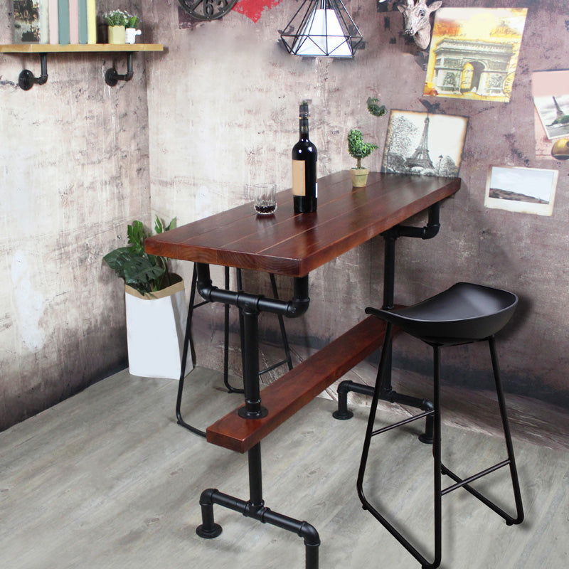 Industrial Metal and Wood Pub Table in Brown with Plastic Stools Set Clearhalo 'Bar Furniture' 'furn' 'furn_home_bar_bar_sets' 'Furniture' 'Home Bars & Bar Sets' 'home_bar_bar_sets' 'Kitchen & Dining Furniture' 7520412